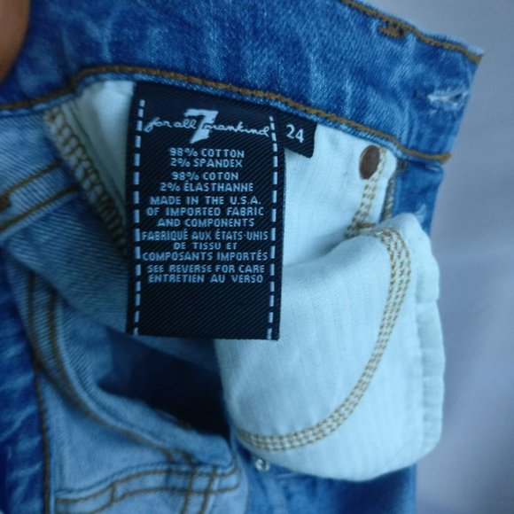 7fam Highrise Patchwork Raw hem Blue Jean 24w +MEASUREMENTS  Material: 98%Cotton - Picture 8 of 10